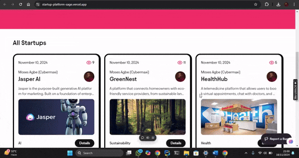 Startup Platform Homepage